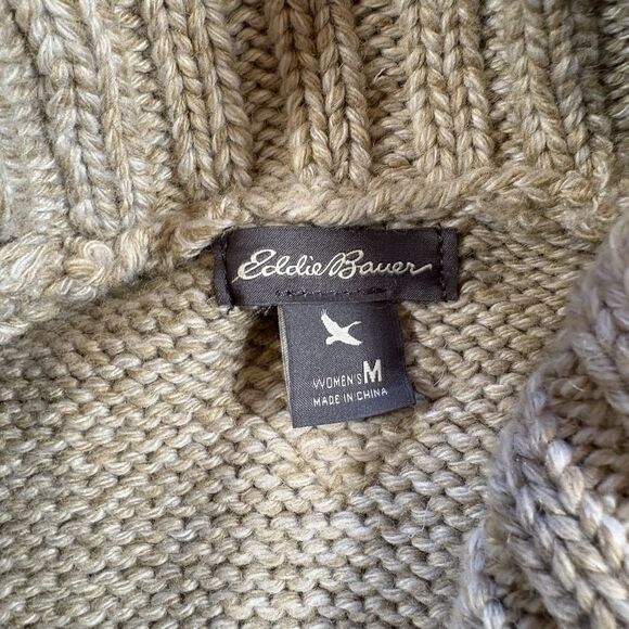Eddie Bauer Woman's Heavy Wool Blend Full Zip Cardigan Tan Sweater Size Medium - Picture 5 of 8